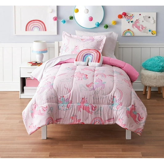 🦄 Mainstays Kids Pink Unicorn Bed in a Bag (Twin)