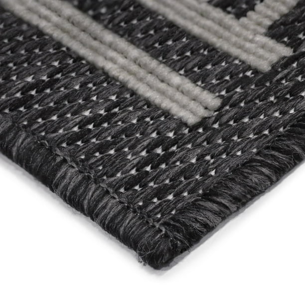 🧶 Elora Grid Lines Grey Indoor/Outdoor Rug – 7'6" x 9'6"