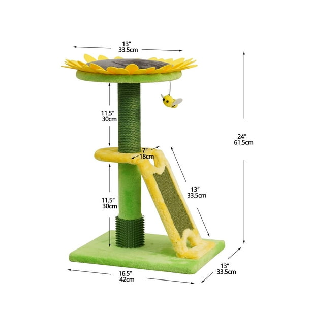 🌻 Vibrant Life Sunflower Cat Scratching Post – 24" with Interactive Bee Toy
