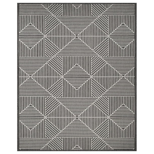 🧶 Elora Grid Lines Grey Indoor/Outdoor Rug – 7'6" x 9'6"