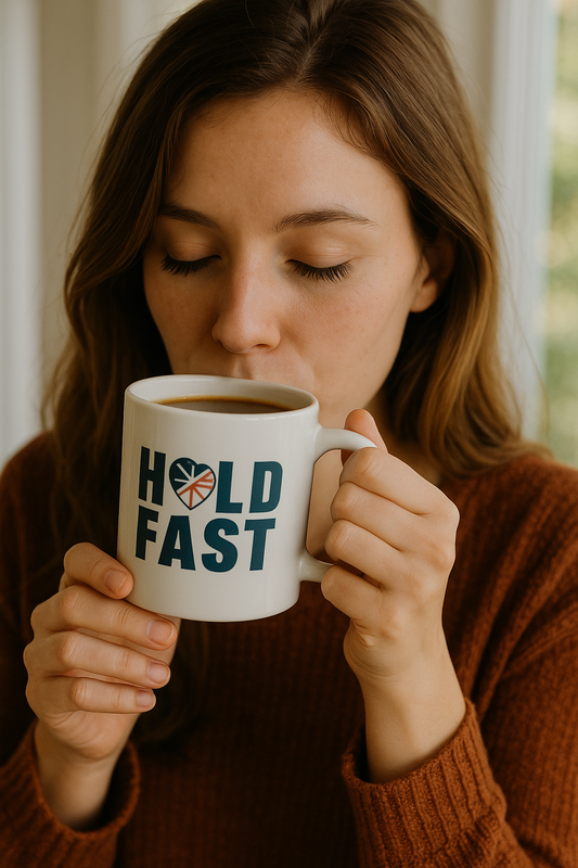 ☕ HOLD FAST" Ceramic Mug – Inspirational Heart Design